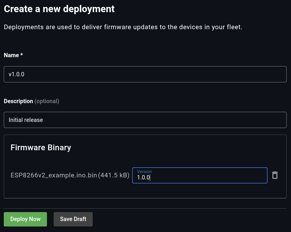 ESP8266 Quickstart firmware upload dialog