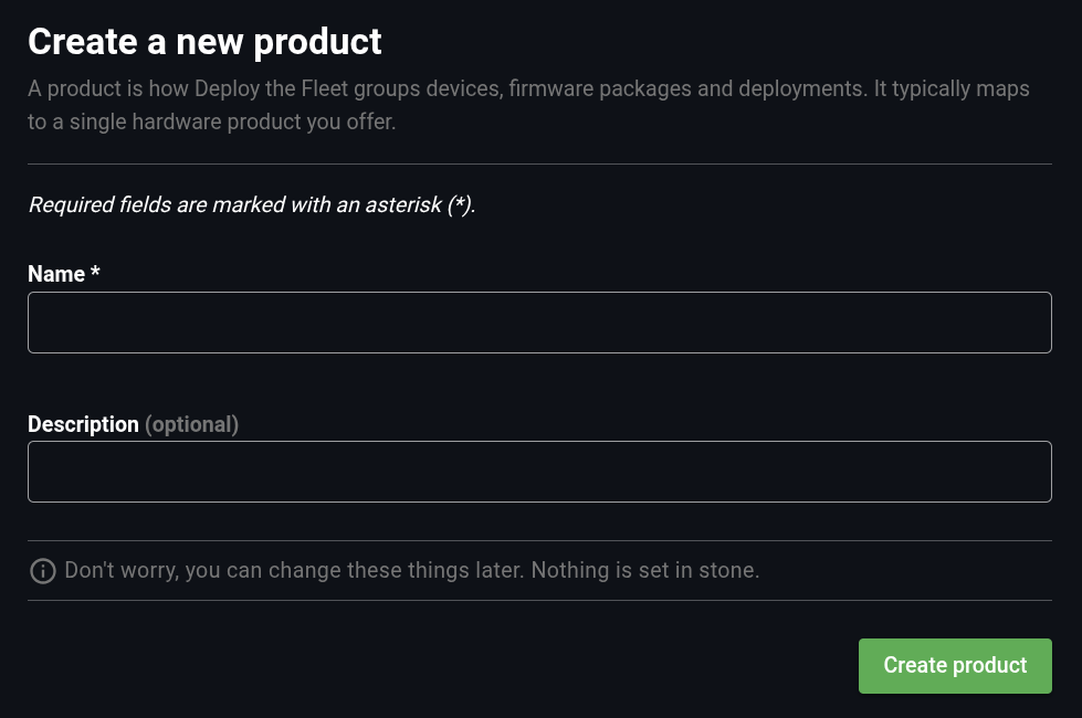 Create product dialog