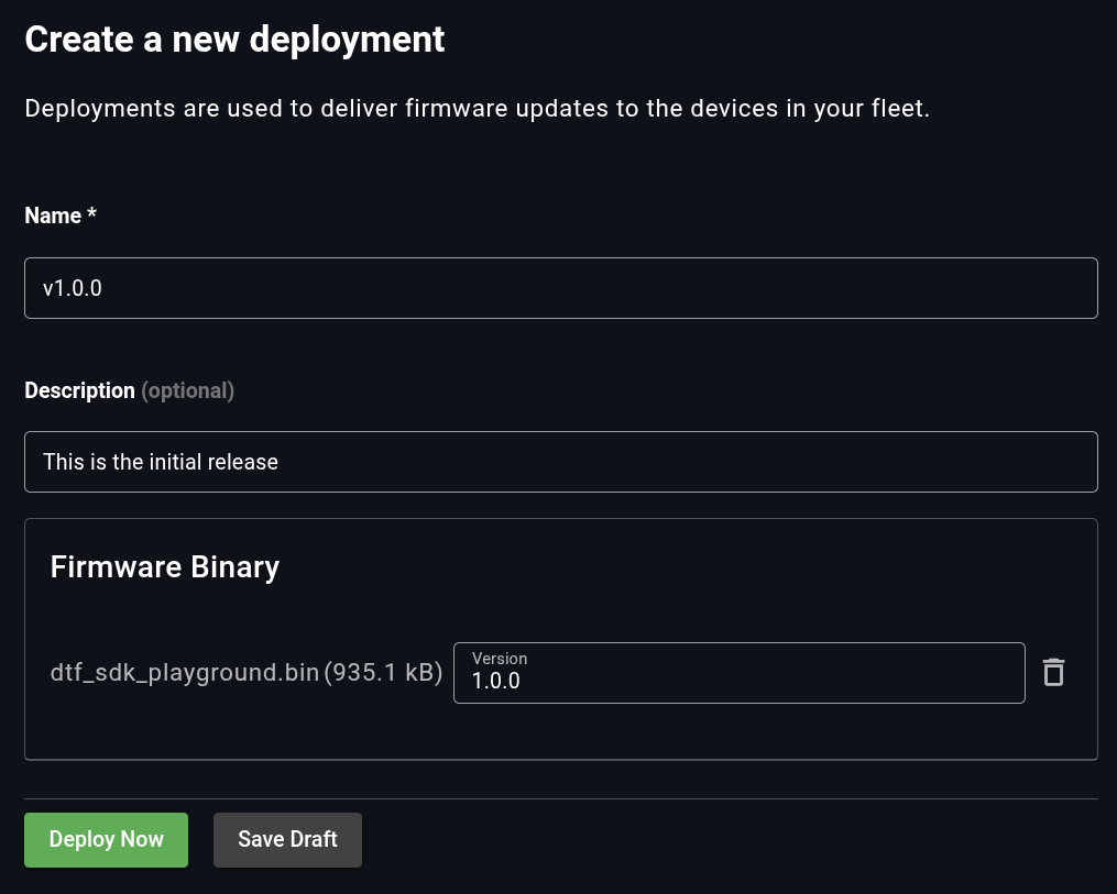 ESP32 Quickstart firmware upload dialog