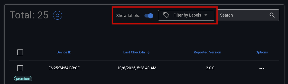 Device Table Toolbar